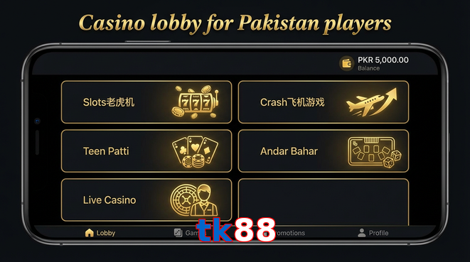 Lobby view of Tk88 for Pakistan users